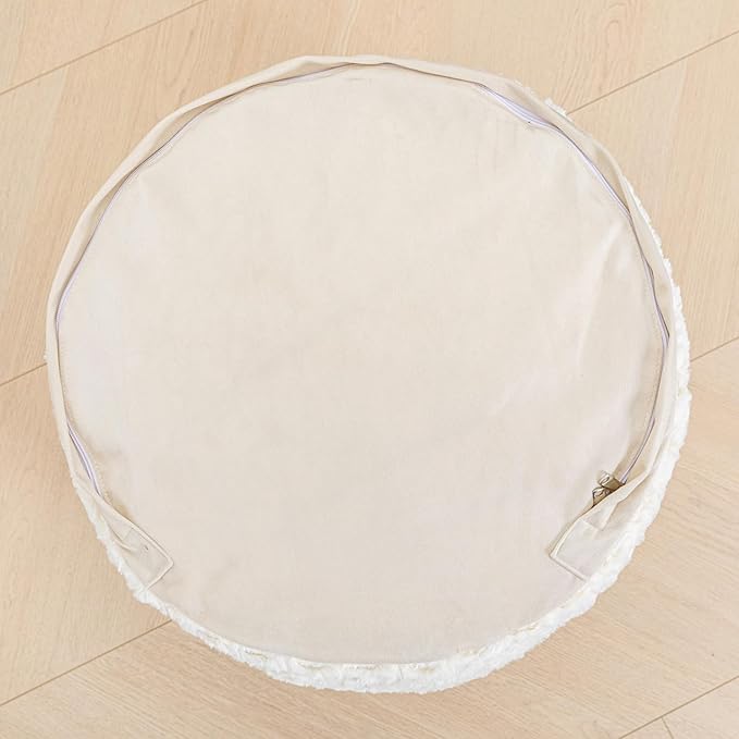 Unstuffed Pouf Ottoman Cover Handmade Footstool Ottoman Storage Solution Floor Pouf Footrest Cushion 20x12 Inches for Living Room Wedding Ivory