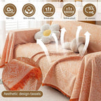 ROOMLIFE Orange Couch Cover Boho Sofa Covers for 3 Cushion Couch Washable, Furniture Protector Sofa Couch Cover for Dogs, Soft Breathable Sofa Slipcover, Couch Throw Blankets with Tassels 71''X134''