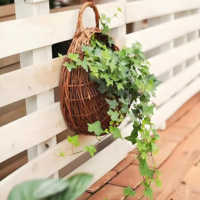 Wall Hanging Flower Basket, Handmade Wicker Hanging Basket for Plant Wall Mount Rattan Chlorophytum Comosum Hanging Basket for Front Door, Home, Garden. (S)