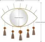 KHOYIME Evil Eye Wall Mirror Boho Gold Mirrors Decorative Metal Mirror with Tassels, Great Macrame Wall Art Bohemian Hanging Decor for Bedroom Living Room Bathroom