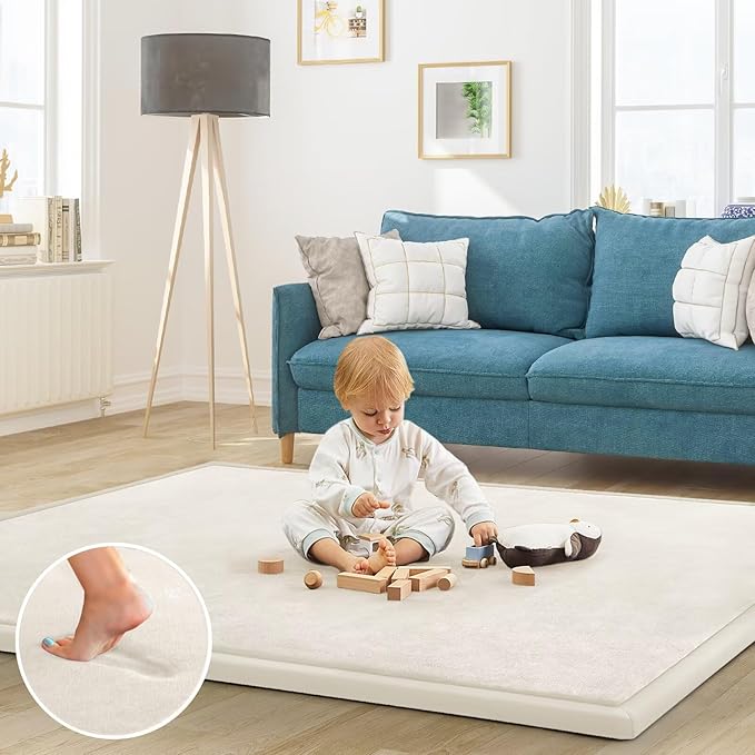 Baby Play Mat for Floor Nursery Rug Muscle Mat Area Rug Playroom Rug 47"x47" Playpen Mat Memory Foam 1.3" Thick Crawling Mat for Babies,Toddlers, Infants, Kids,Cream