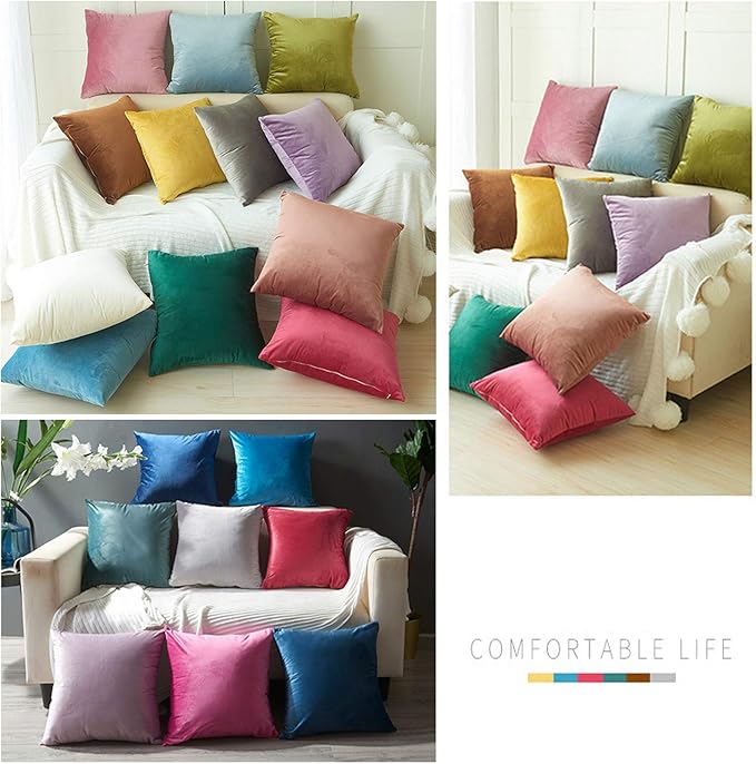 2 Pack Soft Velvet Couch Throw Pillow Covers 20x20 Inch for Sofa Living Room Bedroom (Purple)