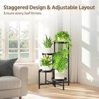 LASZOLA 4 Tier Large Plant Stand Indoor Tall with 10 Inch Metal Tray, Corner Folding Flower Display Rack, Modern Plant Holder Shelf for Outdoor Patio Porch Garden Office Living Room, Black