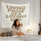 STHTTSW Christian Tapestry, Living Proof Of A Loving God Bible Verse Tapestries, Religious Scripture Wall Hanging Decor for Nursery Church Prayer Room Home Office, 50x60 Inch