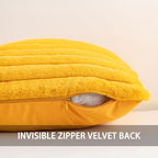 Pack of 2 Faux Fur Fall Throw Pillow Covers 22x22 Inch, Soft Plush Striped Neutral Couch Pillow Cover, with Velvet Back Modern Home Decor for Sofa Living Room Couch Bed Yellow