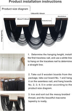 HVEST Large Macrame Wall Hanging Boho Decor, Black Bohemian Macrame Wall Art Geometric Modern Craftsmanship Handmade Woven Tapestry for Bedroom Living Room Backdrop, 53W x 28L inches