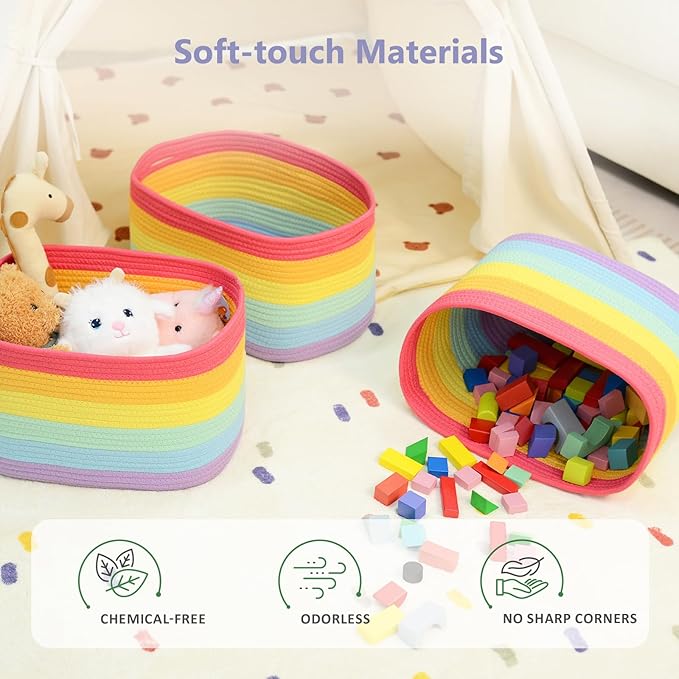 Cotton Rope Storage Basket, 15x10x9 Inches, Woven Basket for Shelves, Clothes, Towels, Books, and Laundry, Rainbow (1 Pack)