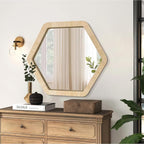 ULIKE Rattan Wicker Mirror for Wall, Boho Woven Bathroom 24 Inch Rustic Farmhouse Wall Decor with Handmade Rattan Frame, Boho Mirror for Nursery Bedroom Living Room Entryway