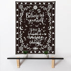 KJHL Motivational Black and White Classroom Tapestry 48" x 36" Vertical Boho Room Decor Positive Affirmations Inspirational Quote Aesthetic Tapestries Wall Hanging for Bedroom Dorm