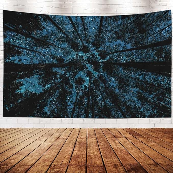 EMMTEEY Black Forest Tapestry Forest in Night Sky with Stars and Clouds Tapestries for Women 60X50 Inches Tapestries Wall Art Present for Families