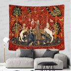 FEASRT Medieval Princess Tapestry Maiden and Unicorn - European Royal Tapestry, 60x51 Inches Soft Flannelette, for Living Room Royal Historical Decor