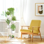 6 Tier Tall Plant Stand Indoor, Large Metal Wood Muti Level Vertical Planter Shelf Orchid Holder for Narrow Corner, Sturdy Heavy Duty Flower Display Rack for House Decor Living Room Bedroom, White