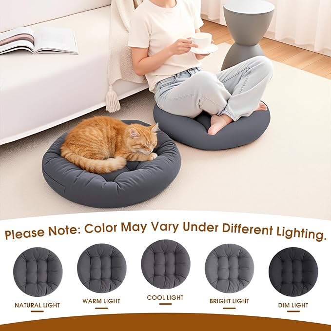 2Pcs Floor Pillows for Adults, Meditation Cushions, 22x22x4 Inch Large Round Sitting Cushion Living Room Memory Foam Pillow for Sitting (2, Grey, 22x22x4 Inch)