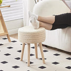Cpintltr Round Ottoman Footstool Natural Seagrass Foot Stool Pouf Ottomans with Solid Wood Legs Hand Weave Hyacinth Footrest Step Stool for Living Room Balcony Garden Natural & Beige