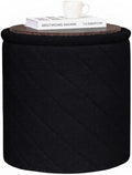 B FSOBEIIALEO Ottoman with Stroage, Boucle Round Storage Ottoman with Tray, Foot Rest Stool for Dorm Room, Living Room Black, 16.93"x16.93"x17.72"