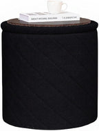 B FSOBEIIALEO Ottoman with Stroage, Boucle Round Storage Ottoman with Tray, Foot Rest Stool for Dorm Room, Living Room Black, 16.93"x16.93"x17.72"