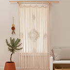 IOWER Macrame Curtain Handmade Ivory 35" W x 74" L, Boho Curtains for Bedroom, Living Room, Doorway, Wedding Backdrop, Macrame Wall Hanging, Apartment, Closet, Arch