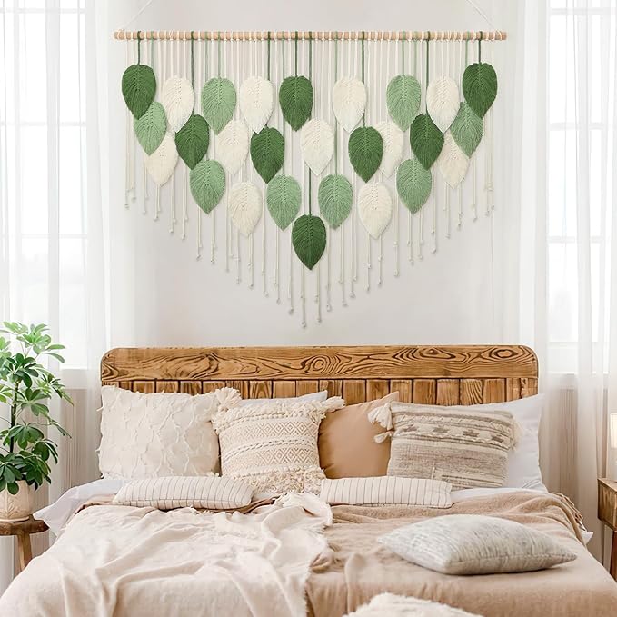 Weldomcor Large Macrame Wall Hanging, Boho Leaves Macrame Tapestry Wall Decor Handmade Woven Hanging Decor Chic Bohemian Wall Art Home Decoration for Bedroom Living Room Nursery Office 51.5"W x 33.5"L