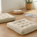 Meditation Floor Pillow Set of 2, Square Large Pillows Seating for Adults, Meditation Cushion Pillow,Tufted Corduroy Cushion for Tatami Living Room or Yoga, Beige, 22x22 Inch