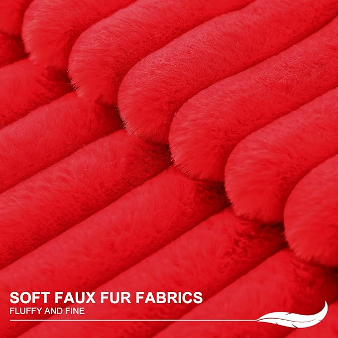 Pallene Faux Fur Plush Christmas Throw Pillow Covers 20x20 Set of 2, Luxury Soft Fluffy Striped Decorative Pillow Covers for Sofa, Couch, Living Room, Red