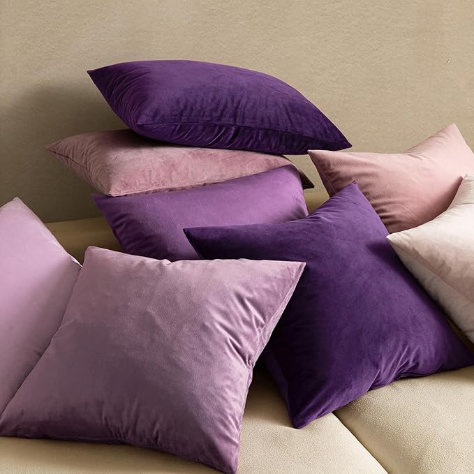 MIULEE Velvet Throw Pillow Covers 22x22 Inch, Pack of 2 - Eggplant Purple, Super Soft Decorative Square Euro Cushion Cases Modern Luxury Spring Home Decor for Bed,Sofa,Couch,Chair