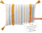 Indigo Ink - Decorative Pillow, Tufted Stripe Pillow with Tassels, Throw Pillows for Couch or Bed, Boho Home Decor, 14" x 20" (Tufted Medallion Collection, Grey/Yellow)
