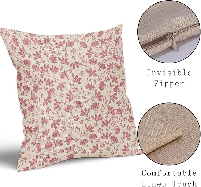 Light Pink Floral Pillow Covers 16x16 Set of 2 Vintage Rustic Old Style Cute Small Flower Pink Cream Print Decorative Outdoor Pillowcases Farmhouse Throw Cushion Case Decor for Couch Sofa Bed