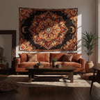 Accnicc Mandala Floral Tapestry Wall Hanging Boho Orange Red Tapestry Aesthetic Hippie Vintage Bohemian Flower Celestial Indian Cute Large Tapestries for Bedroom Living Room Dorm Decor 80 x 60 Inch