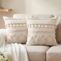 Tegeme 2 Pack Boho Throw Pillow Covers 18 x 18 Inch Tufted Textured Woven Farmhouse Decorative Pillowcases with Tassels Modern Neutral Cream Couch Pillows with Zipper for Sofa Bed Living Room