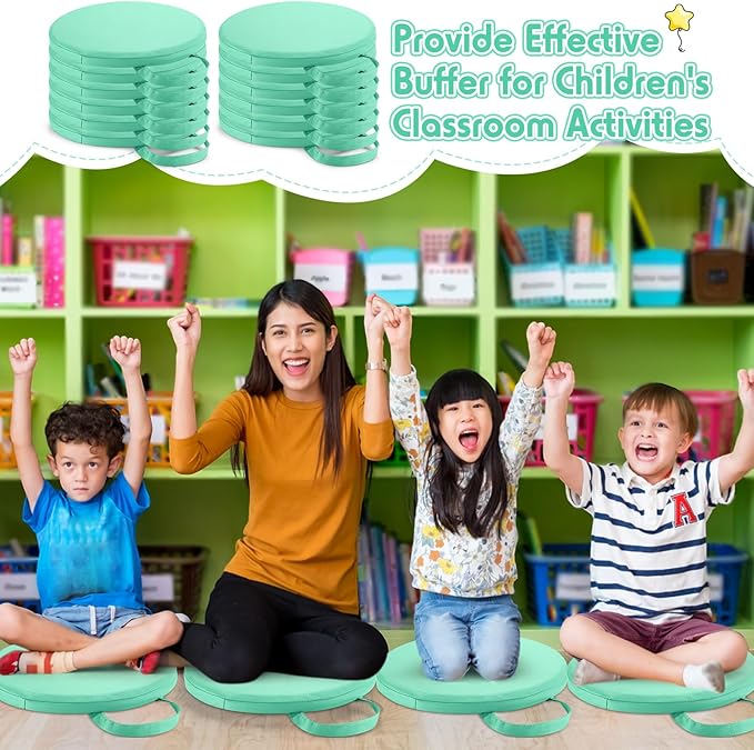 Suzile 12 Pcs 12'' Floor Cushions for Classroom Flexible Floor Seating with Handles Classroom Carpet Cushions for Kids Toddlers Daycare Preschool Furniture(Mint Green)