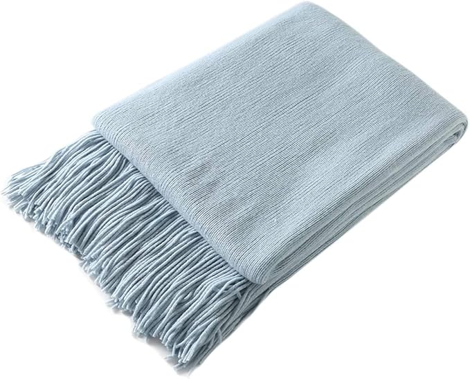 Homiest Decorative Knitted Throw Blanket with Fringe, Lightweight Acrylic Knit Blanket, Soft & Cozy Tassel Blanket for Couch Sofa Bed (Mist Blue, 60 x 80 Inch)