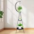 Airogym Plant Stand, Metal Plant Holder Indoor Outdoor, Modern Iron Flower Pots Rack, Multifunctional Planter Display Shelf with Hanging Planters for Garden Patio Room, Corner Balcony Decor (Black -2 Tier)