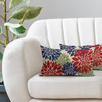 4th of July Pillow Covers 12X20 Inch Set of 2, Patriotic Red Blue Green Dahlia Floral Print Holiday Decorative Rectangle Throw Pillow Covers Outdoor Farmhouse Cushion Case for Couch Sofa Bed Decor