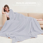 Cosy Family 4 Layer Muslin Bed Blanket - Breathable and Lightweight Gauze Boho Blanket for Spring, Soft 100% Cotton Muslin, Slate, 80x90 Inches
