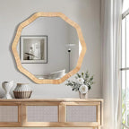 ULIKE Rattan Wicker Mirror for Bathroom, 24 Inch Boho Woven Decorative for Wall, Rustic Farmhouse Vanity Mirror, Geometric Rattan Mirrors for Living Room Entryway Bathroom Bedroom
