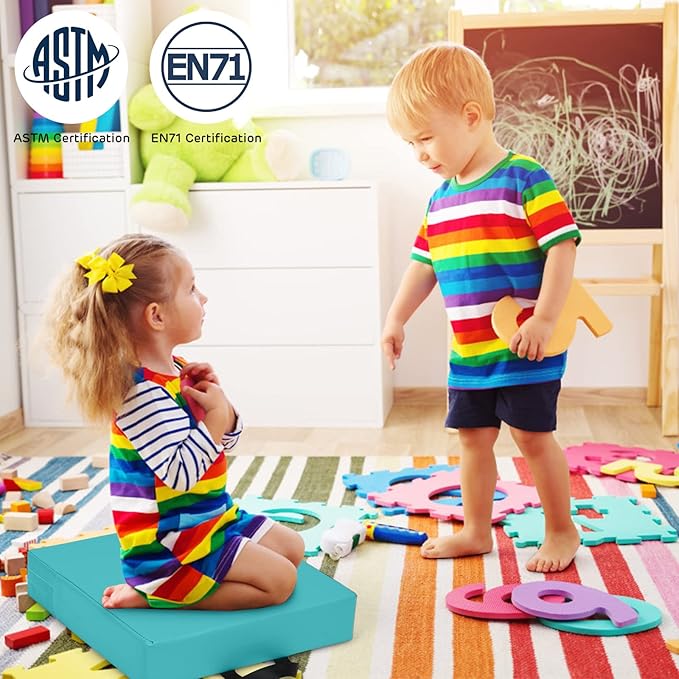 Costzon 6-Piece 15 inch Kids Floor Cushion, 3" Thick Waterproof Daycare Preschool Square Foam Cushion with Handle for Toddlers, Soft Flexible Seating for Classroom, Home, Kindergarten or Nursery