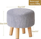 YMYNY Round Pouf Ottoman Small Foot Stool Faux Fur Foot Rest for Couch Modern Boho Footstools with Wood Legs for for Living Room Bedroom Office 12.6" D×12.6" W×12.6" H Grey UHBD035G