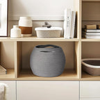 Gray Storage Basket for Decor, Round Plant Basket Indoor, Cute Baby Nursery Organizer, Small Wicker Cat Dog Toy Bin Box, Decorative Woven Cotton Rope Closet Bin, Kids Stuffed Animals Storage