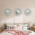 3 Pack Metal Mirrors for Wall Sunburst Wall Mirrors Home Décor Decorative Hanging Wall Art for Living Room Bedroom Entryway (Blue, Sunburst)
