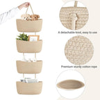 Dahey Over The Door Hanging Basket 4-Tier Woven Boho Wall Mounted Storage Organizer with Hooks for Bedroom Nursery Bathroom Apartments Dorm Pantry Decor, Jute