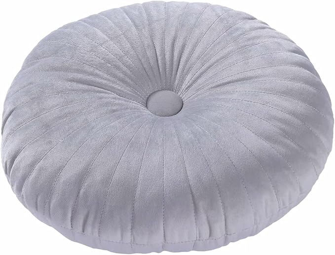 HLOVME Round Pillow Cushion for Couch Velvet Decorative Small Throw Pillow Solid Color for Living Room Bed Floor 13.7”, Light Gray
