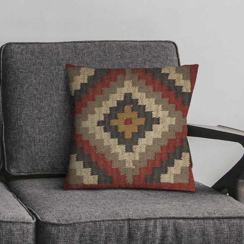 Vintage Boho Jute Pillow Covers Handwoven Kilim Cushion Cases 18x18 Inches, Oriental Decorative Throw Pillow Covers for Sofa, Bed, Living Room & Patio - color: Pattern 06