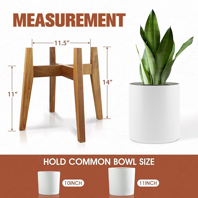 Indoor Plant Stand, Mid Century Modern Plant Holder, Pot Stand for Large Plants, Stable Wood Planter Stand for Indoor Outdoor, Fit 11 Inch Pots