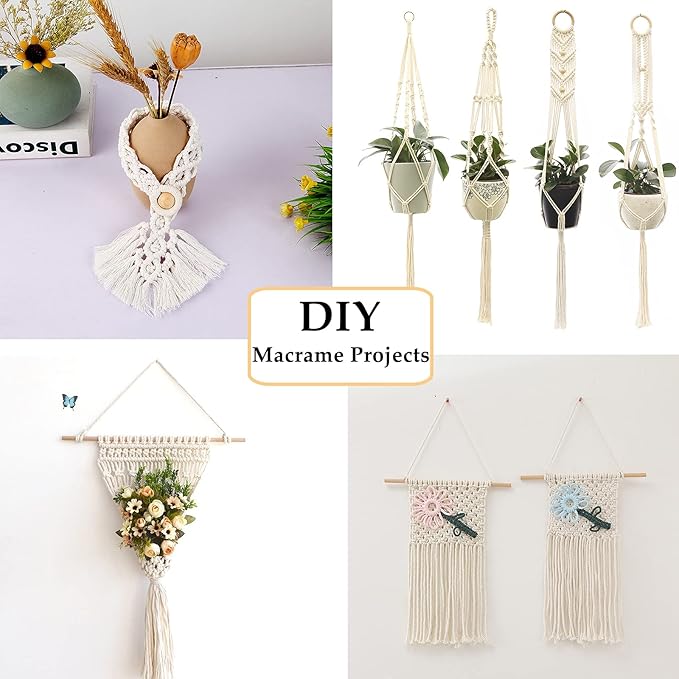 169pcs Macrame Kits for Beginners 3mm x 220yards Natural Cotton Macrame Cord Wall Hanging Kit, Best Macrame Supplies for Macrame Plant Hanger with Wooden Beads,Wooden Rings,Wooden Sticks,S Hooks