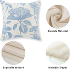 Baby Blue Pillow Covers 18x18 Set of 2 Vintage Boho Floral Hydrangea Herbs Botanical Throw Pillows Outdoor Flower Decoration Pillowcase Linen Farmhouse Cushion Case Decorative for Couch Sofa