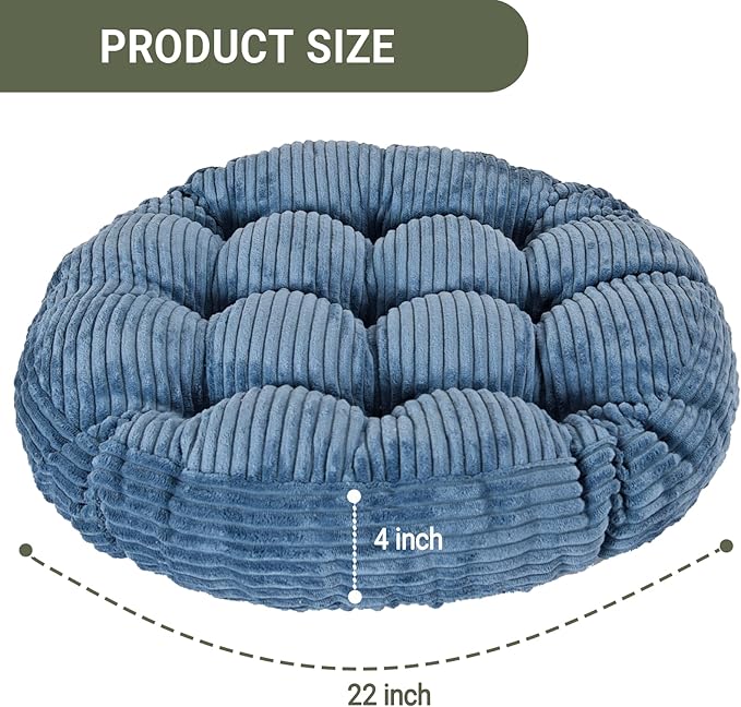 Large Floor Pillow for Adults, 22x22" Memory Foam Floor Cushion with Corduroy Cover, Round Floor Sitting Cushions for Meditation, Lounge,Seating for Yoga, Tatami Living Room (2, Round-Navy Blue)
