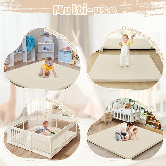 Waterproof Baby Play Mat for Floor Memory Foam 79 * 79 Cushion Playpen Playmat Tummy Time Crawling Mat Nursery Rug Thick Pad Create Soft & Safe Area for Infants,Toddler,Kids,Beige
