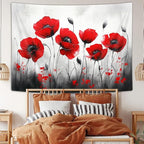 JAWO Black and Red Poppy Flower Tapestry, Nature Floral Art Tapestry Wall Hanging for Bedroom, Tapestries Poster Blanket College Dorm Home Decor 71X60Inches
