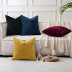 decorUhome Chenille Black Spring Euro Sham Throw Pillow Covers 22x22 Inch Set of 2, Decorative Soft Couch Pillow Covers Solid Dyed Accent Farmhouse Neutral Square Pillow Cases for Sofa