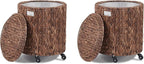 Wimarsbon 2Pcs Pouf Ottomans, Natural Seagrass Foot Stool, Hand Weaving Round Ottoman, Boho Decorative Seat, Jute Braided Pouffe Poof Accent Sitting Footrest (Storage Black Water Hyacinth)